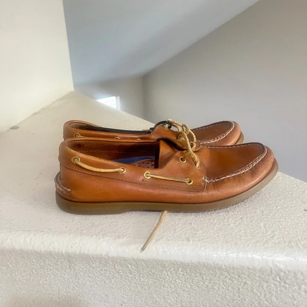 Sperry Top-Sider 2 Eye Sahara Brown Boat Shoe Driving Loafers Casual Men Sz 10.5